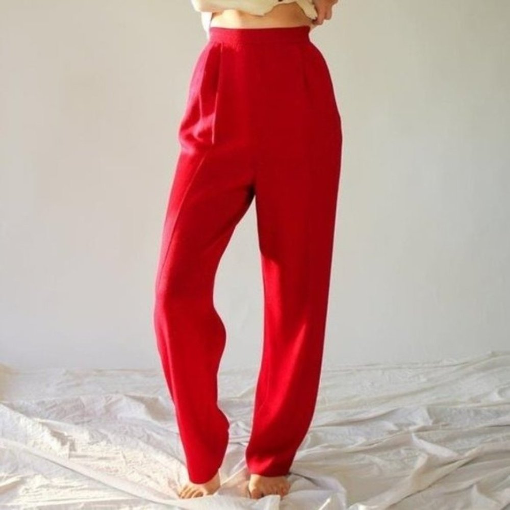 Vintage St. John Collection Santana Knit Red Pleated Pants Women’s Size 6 - Picture 1 of 9
